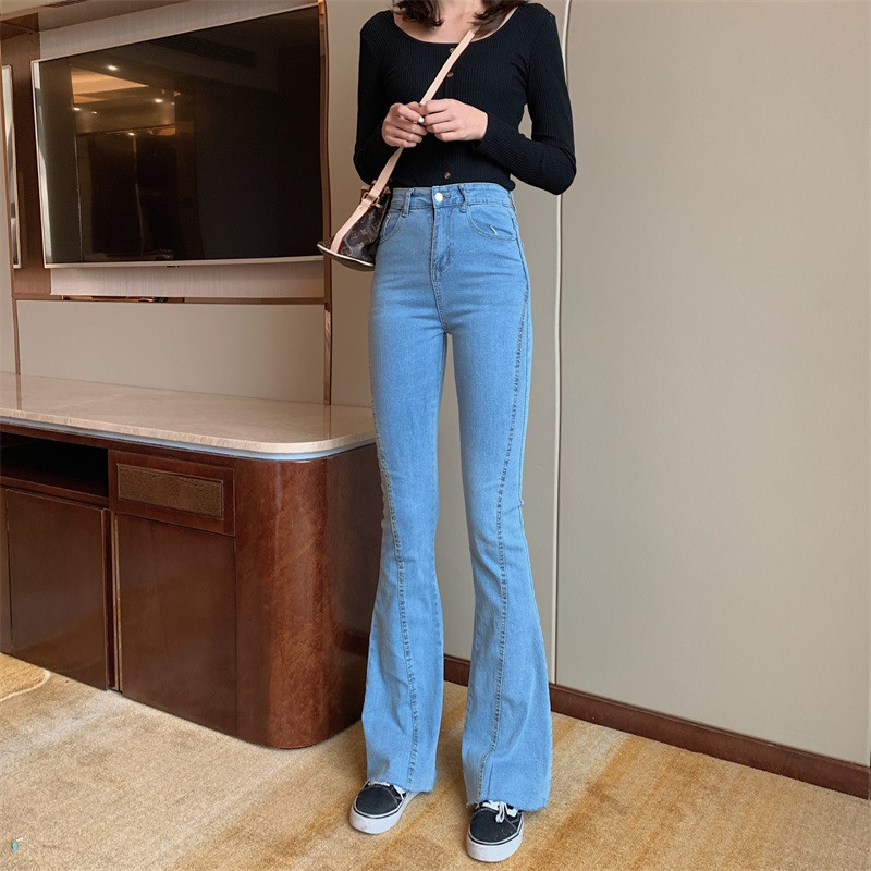 Blugi casual de dama in albastru cu talie inalta