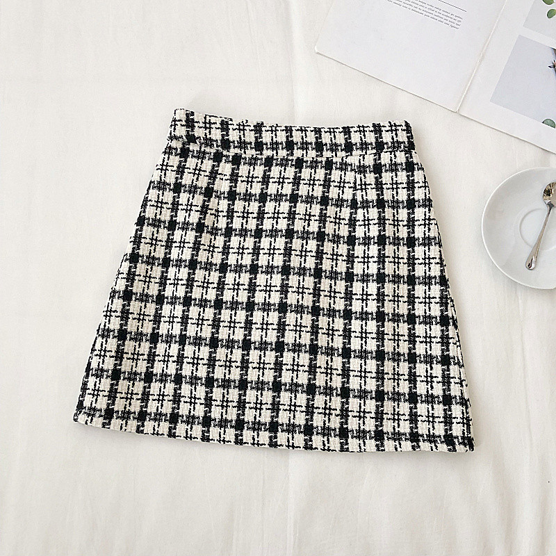 Fusta casual dama in carouri cu talie inalta in trei culori