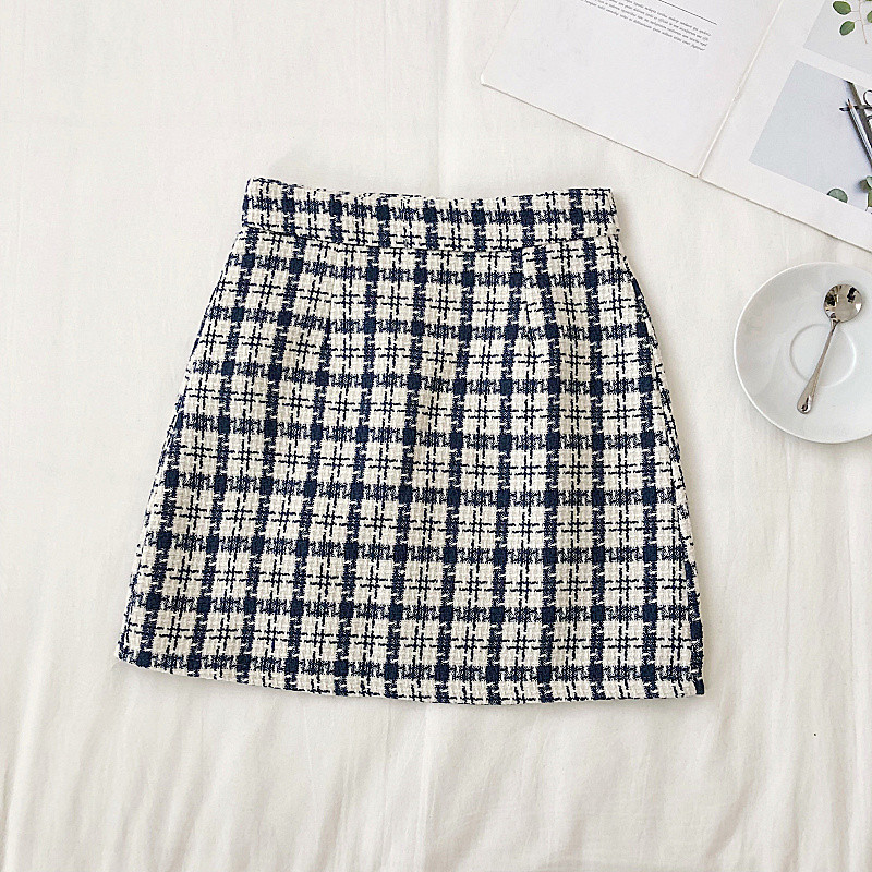 Fusta casual dama in carouri cu talie inalta in trei culori