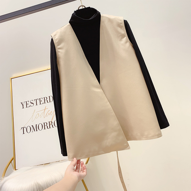 Új modell női bőrmellény övvel két színben