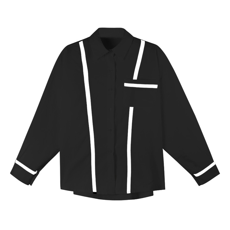 Γυναικείο πουκάμισο ευρύ μοτίβο σε λευκό και μαύρο χρώμα