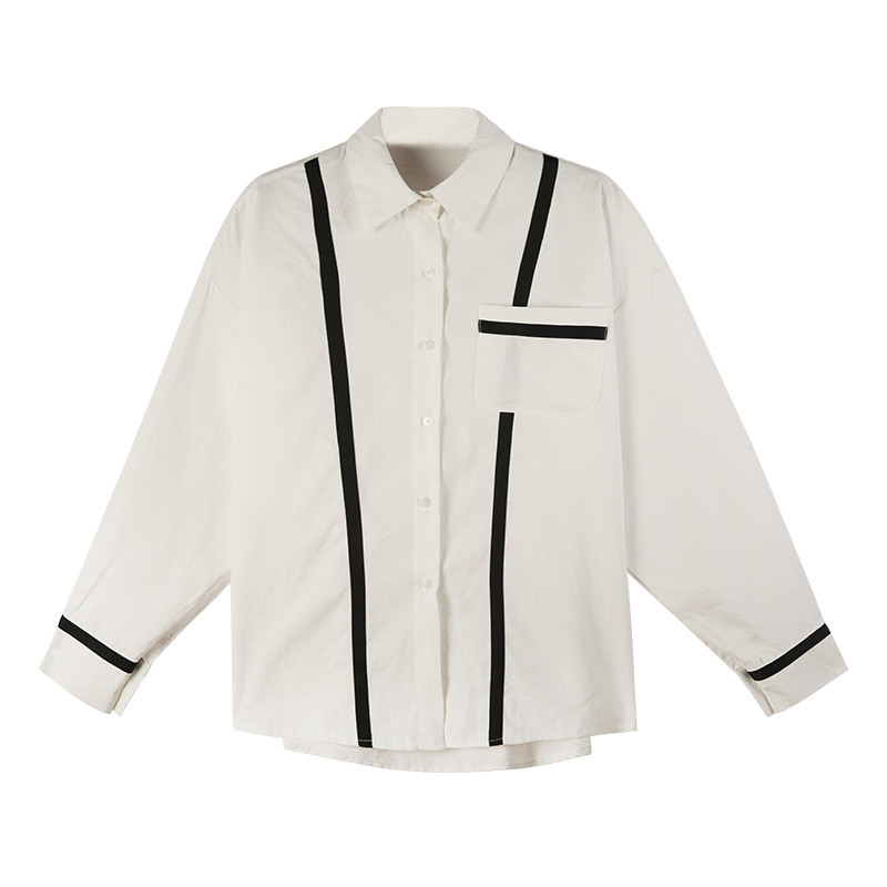 Γυναικείο πουκάμισο ευρύ μοτίβο σε λευκό και μαύρο χρώμα