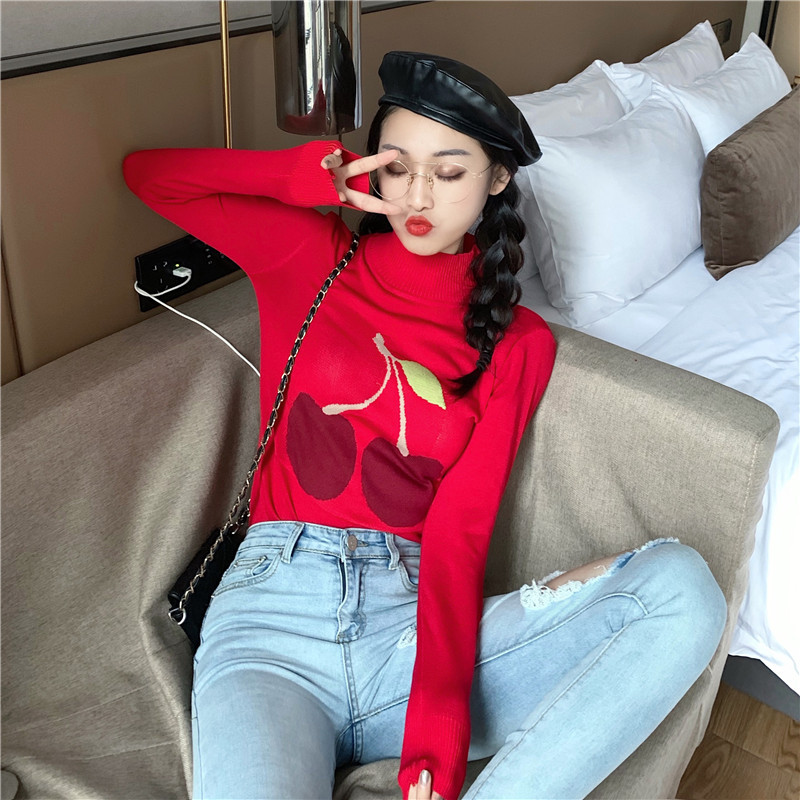 Bluză casual de damă cu mâneci lungi și broderie în negru și roșu