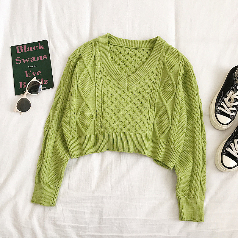 Pulover de dama modern cu decolteu spitz si cravate in trei culori