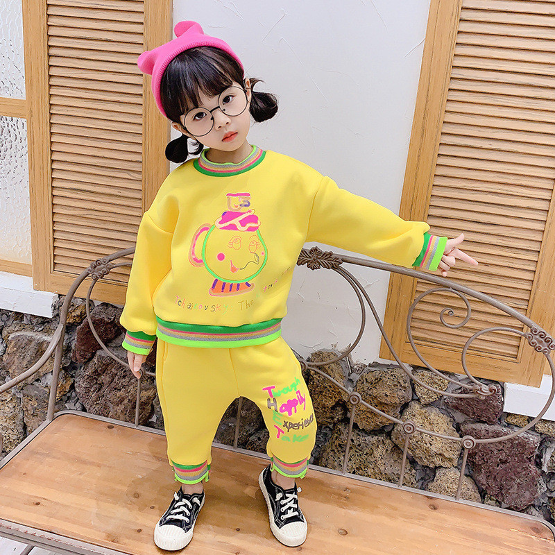 Set sport pentru fete bluză din două piese + pantaloni în mov și galben