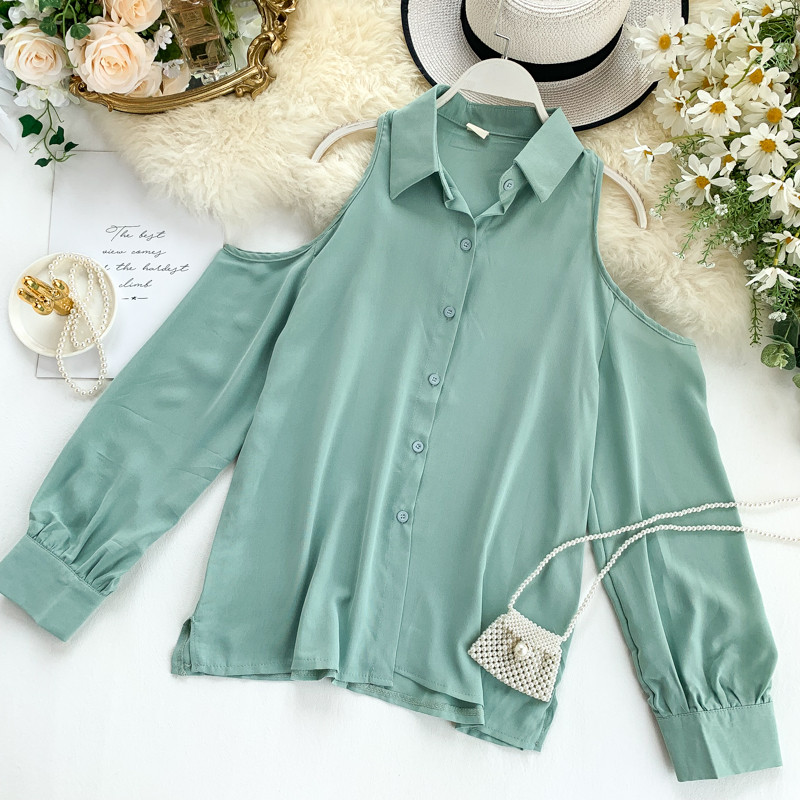 Cămașă de damă cu umerii goi și guler în mai multe culori