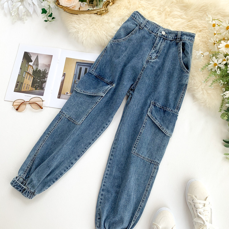 Blugi de dama moderni cu buzunare in albastru