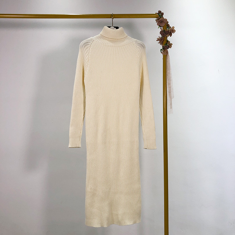 Rochie lunga tricotata cu guler polo in mai multe culori