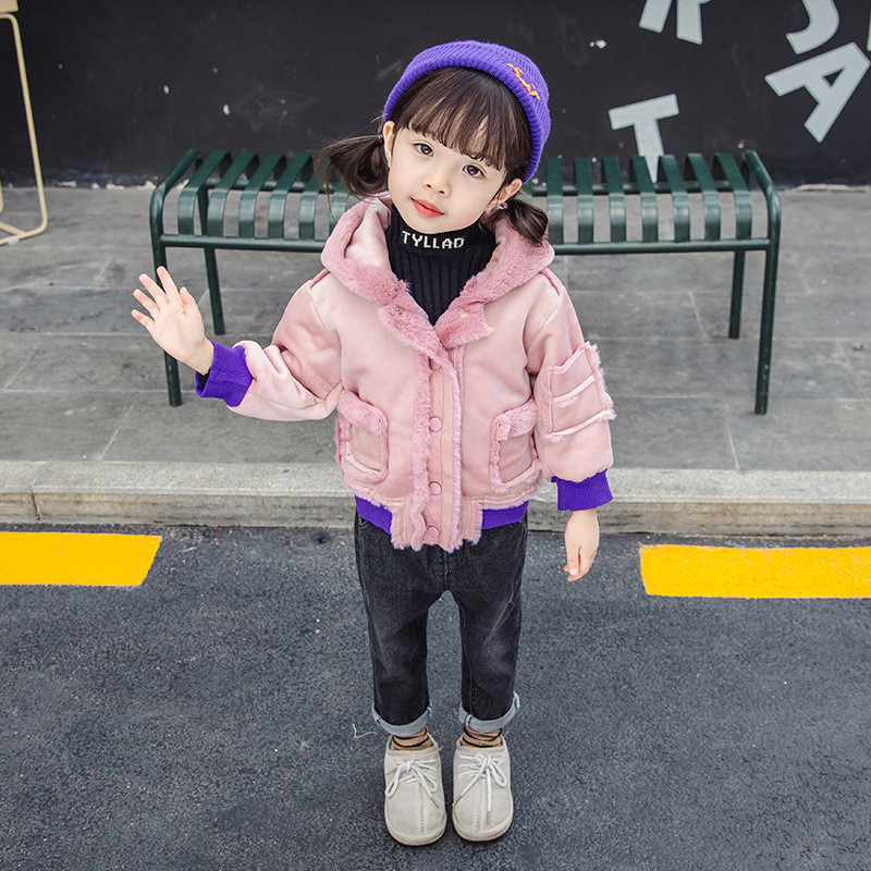 Geaca de iarna pentru copii model nou pentru fete cu broderie roz