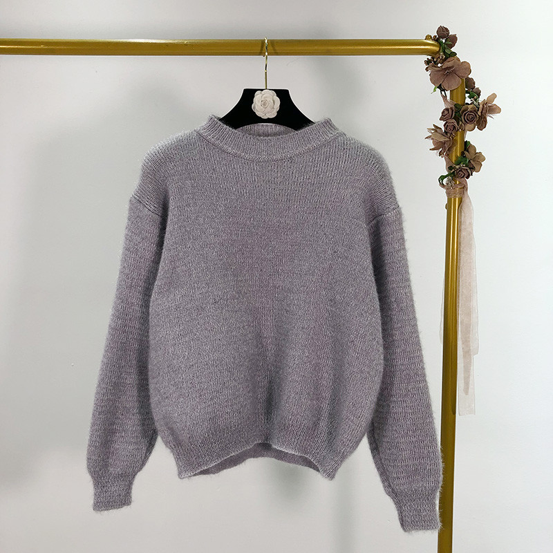 Pulover gros de dama cu decolteu oval si maneci lungi in trei culori