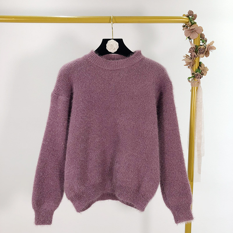 Pulover gros de dama cu decolteu oval si maneci lungi in trei culori