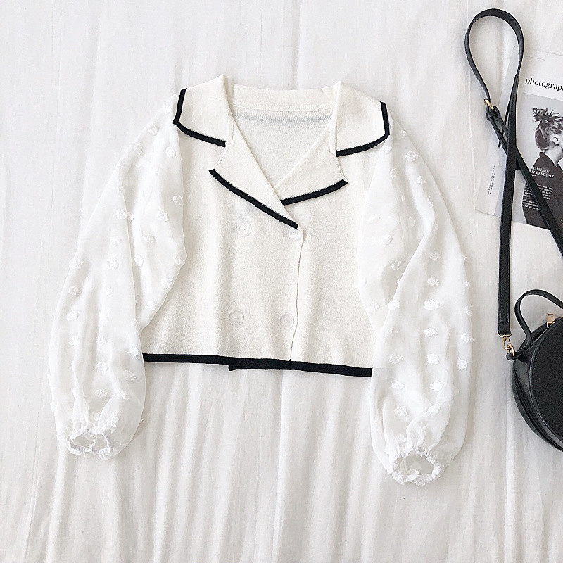 Vesta de dama moderna cu maneci si nasturi din dantela in trei culori