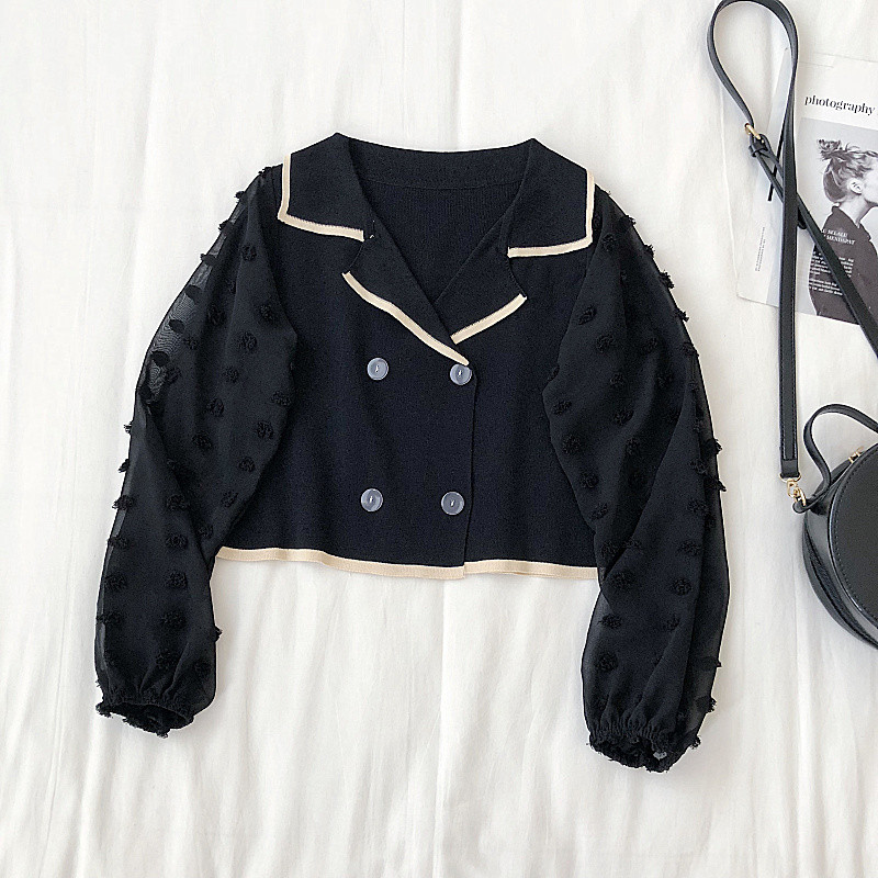 Vesta de dama moderna cu maneci si nasturi din dantela in trei culori