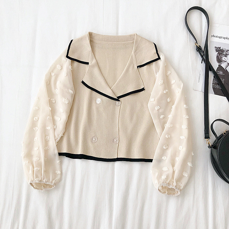 Vesta de dama moderna cu maneci si nasturi din dantela in trei culori