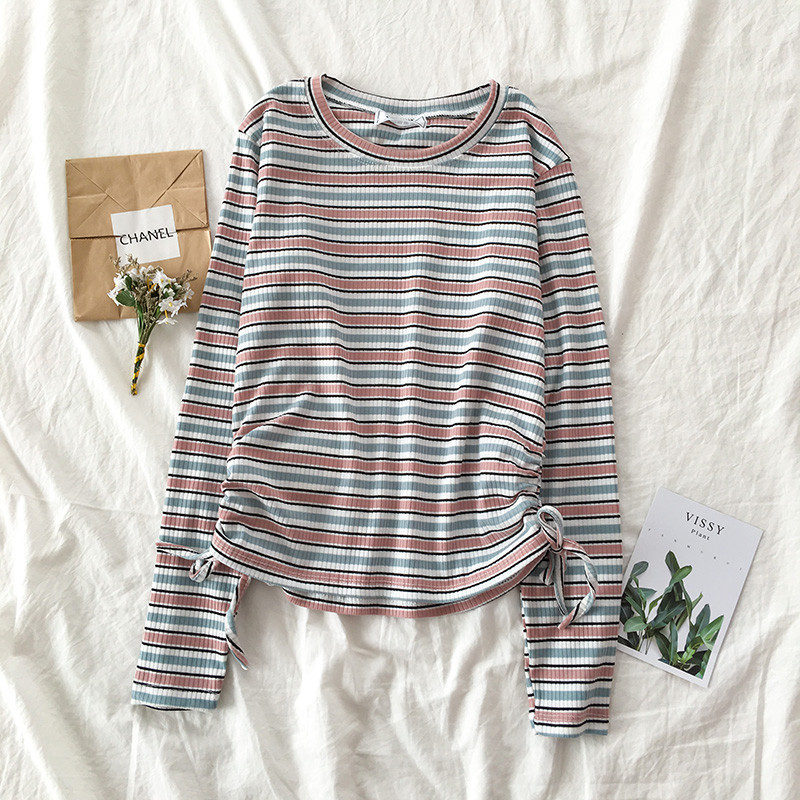 Bluza de dama cu dungi in doua culori cu cravate