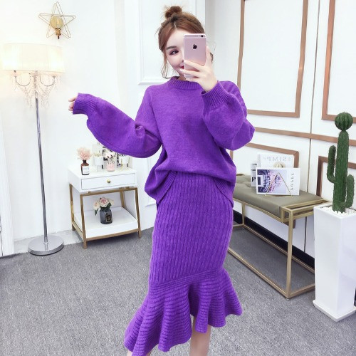 Set de iarna de dama din doua piese de culoare mov