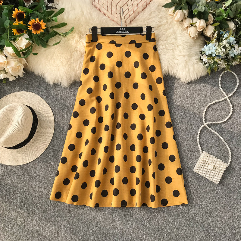 Fusta de dama moderna cu buline cu talie inalta in trei culori