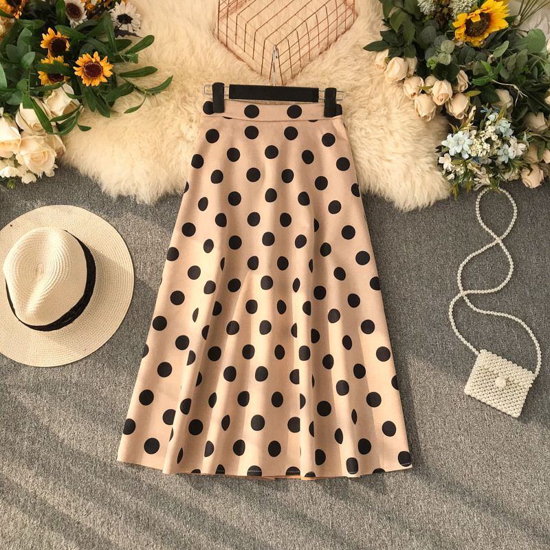 Fusta de dama moderna cu buline cu talie inalta in trei culori