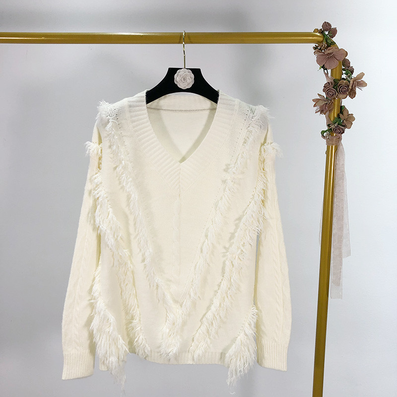 Pulover gros de dama cu franjuri in patru culori