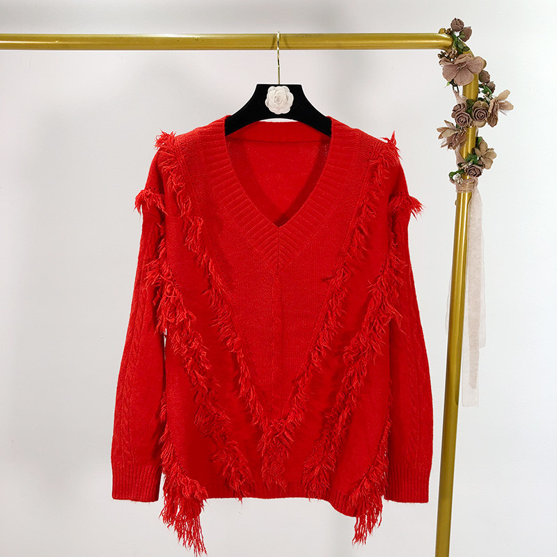 Pulover gros de dama cu franjuri in patru culori