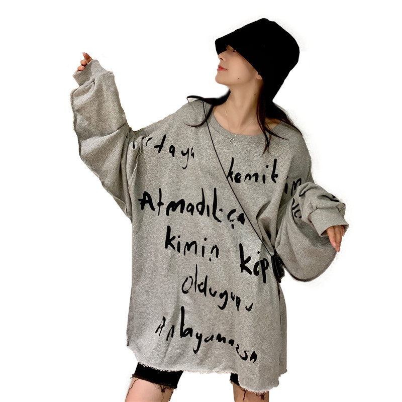 Bluză casual de damă cu inscripție gri și negru