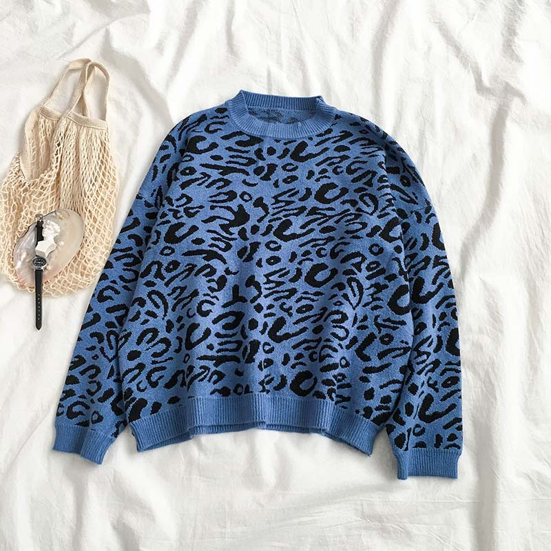 Pulover de dama modern in trei culori cu model leopard