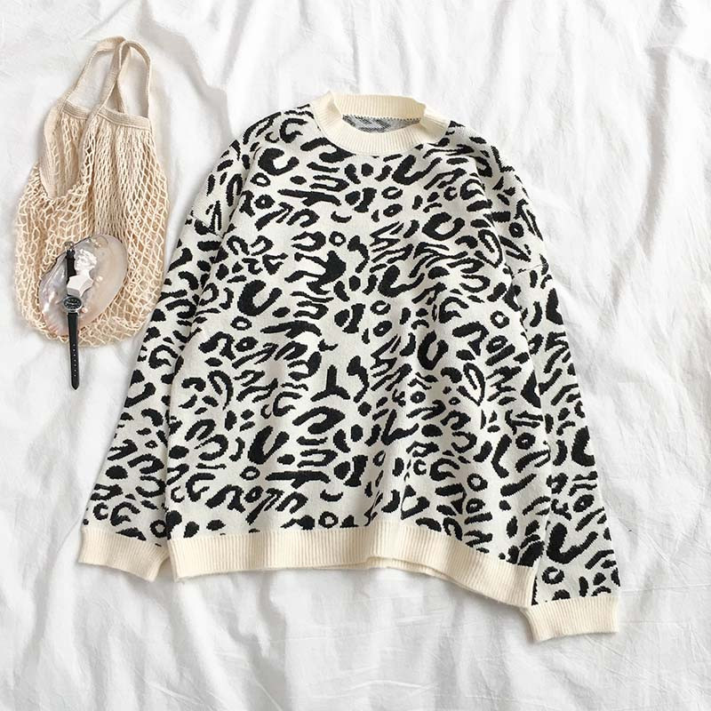 Pulover de dama modern in trei culori cu model leopard