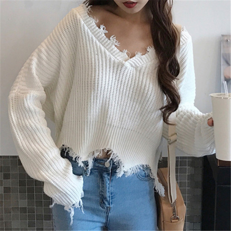 Pulover de dama modern cu decolteu adanc si franjuri in mai multe culori