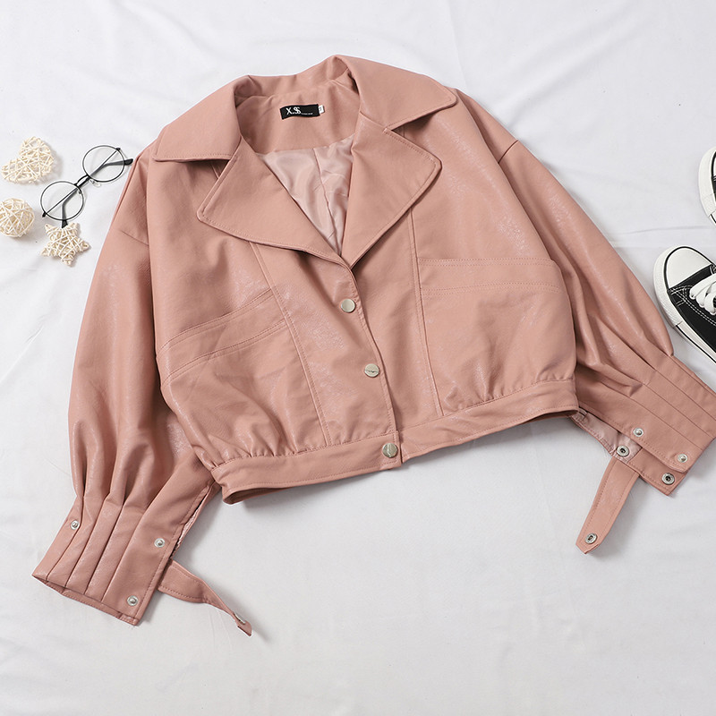 Geaca de dama moderna din piele cu nasturi in trei culori