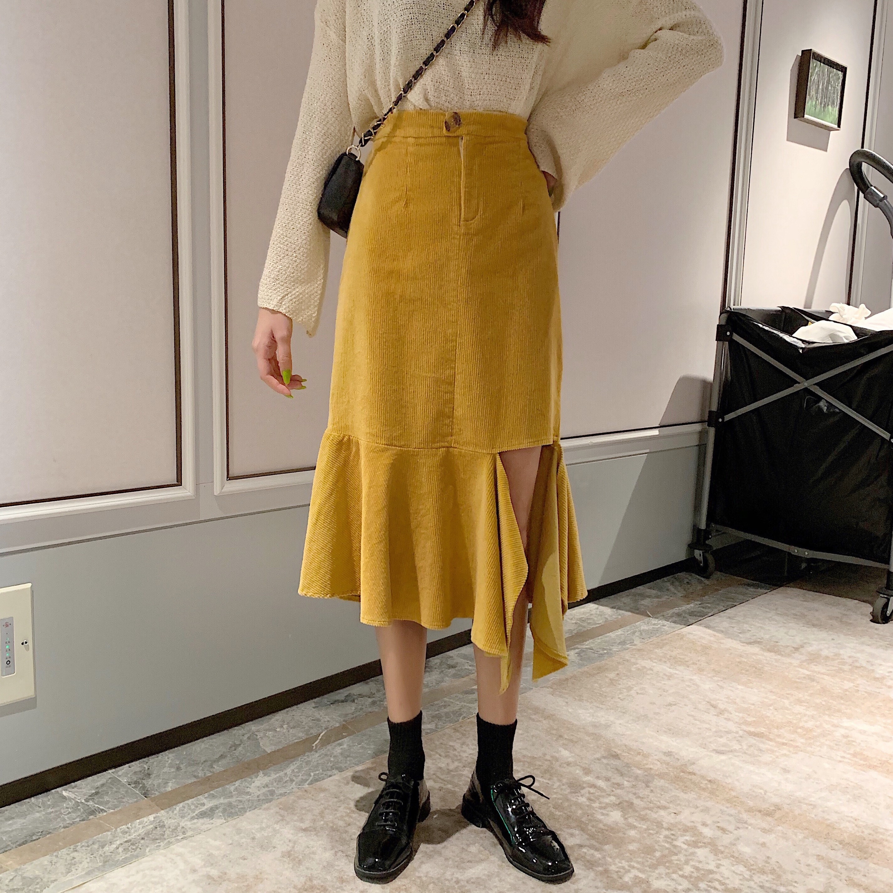 Fusta de dama din denim in doua culori cu talie inalta