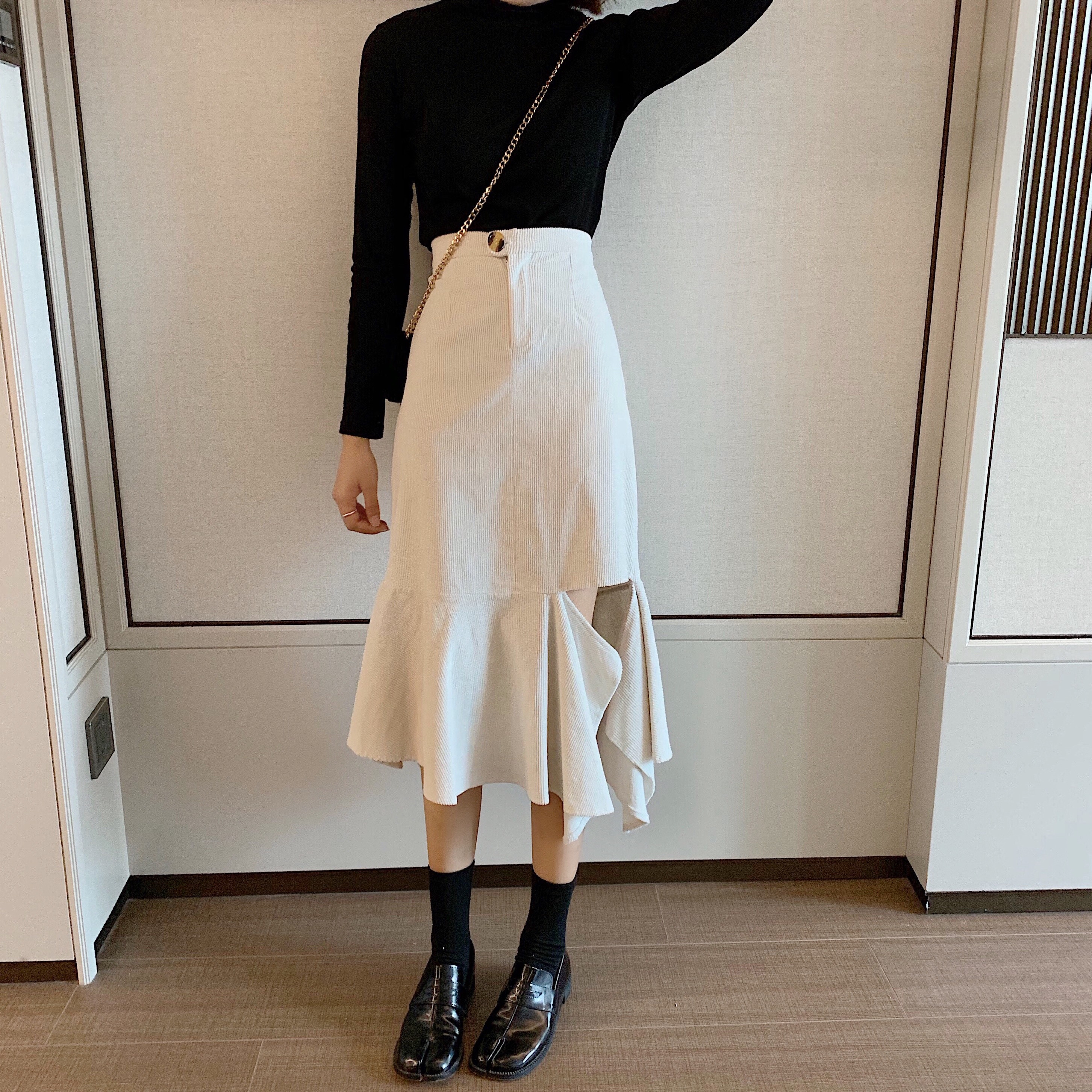 Fusta de dama din denim in doua culori cu talie inalta