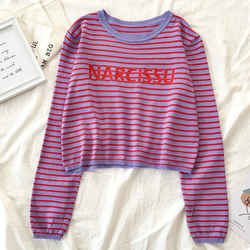 Bluză de damă cu dungi în patru culori cu inscripție