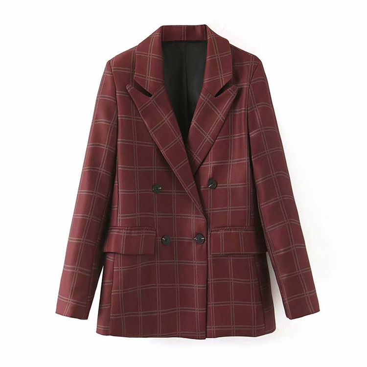 Geaca eleganta in carouri cu nasturi si maneci lungi