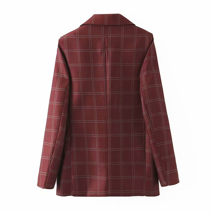 Geaca eleganta in carouri cu nasturi si maneci lungi