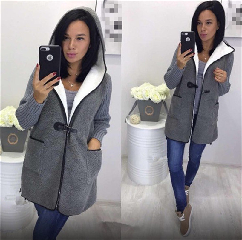 Cardigan lung de dama modern cu gluga si buzunar in doua culori