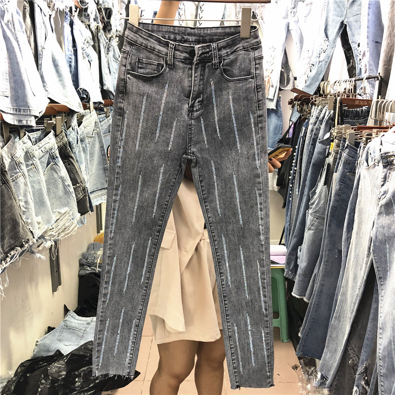 Blugi de dama actuali cu talie inalta in albastru si gri