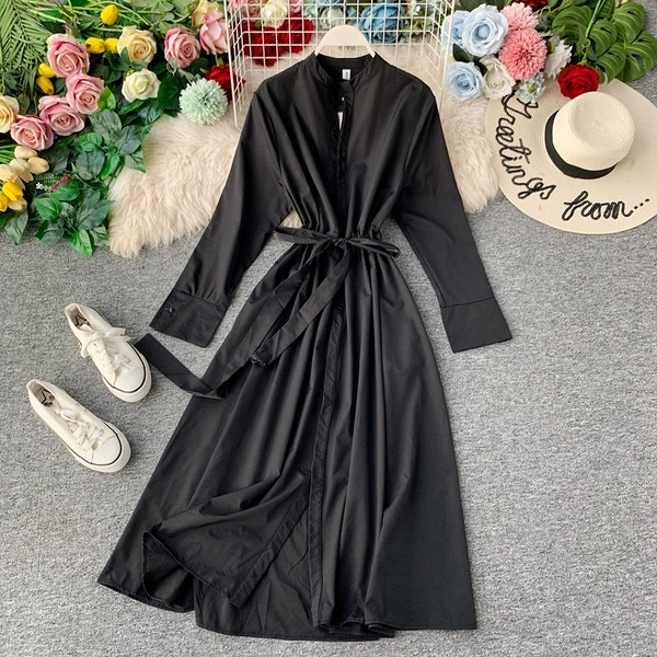 Rochie moderna de dama lunga cu dantela si maneci lungi in doua culori