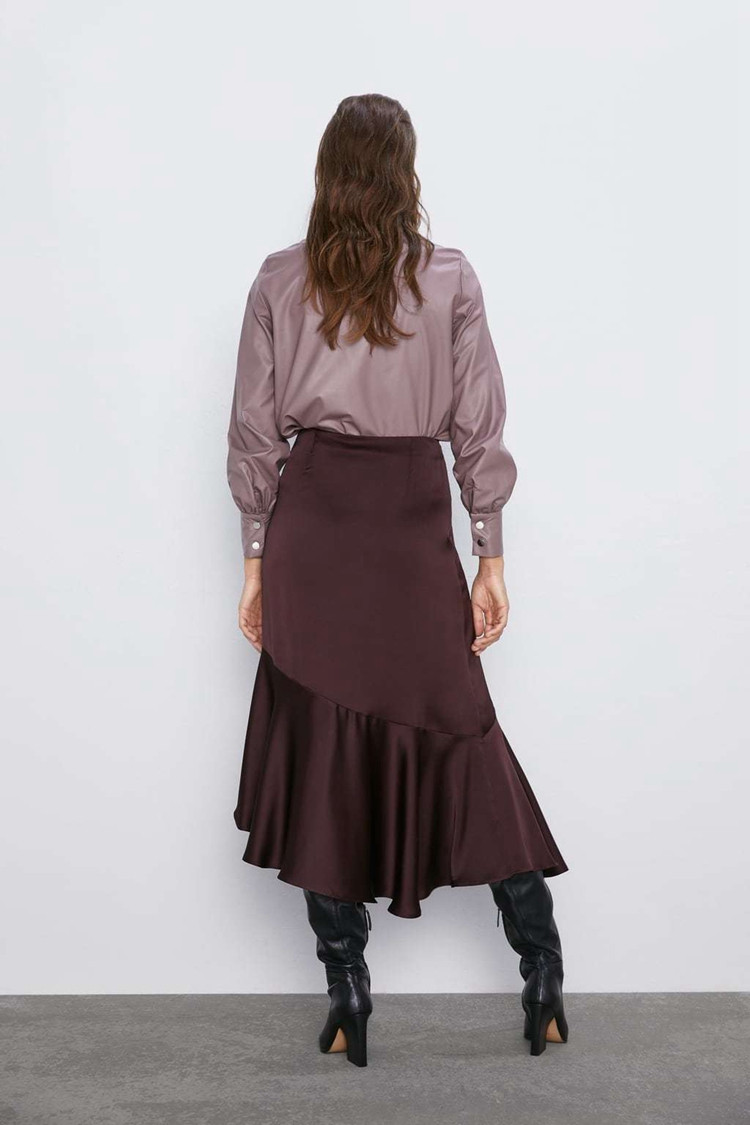 Fusta lunga asimetrica de dama cu talie inalta