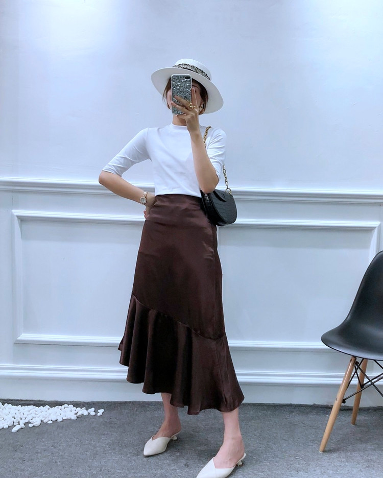 Fusta lunga asimetrica de dama cu talie inalta