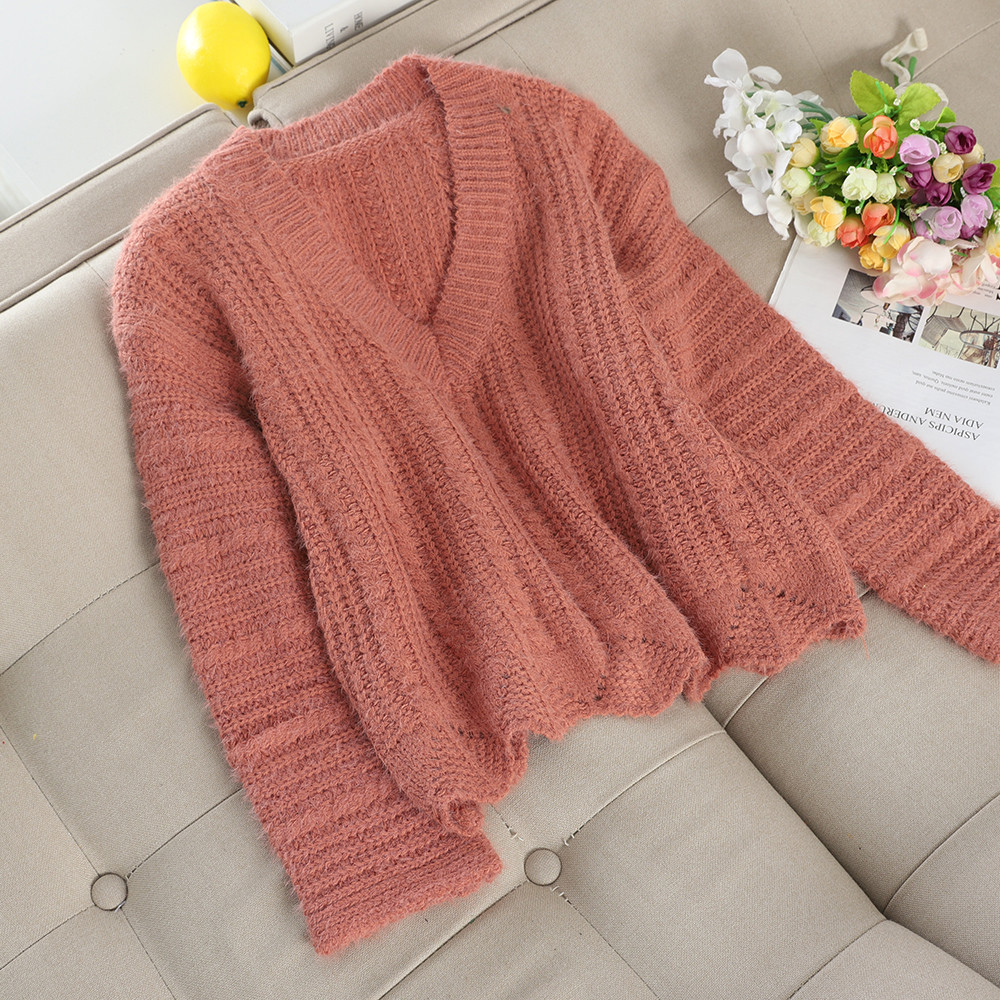 Pulover casual de dama cu decolteu spitz in diferite culori