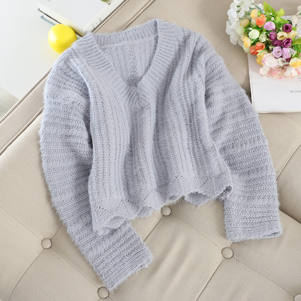 Pulover casual de dama cu decolteu spitz in diferite culori