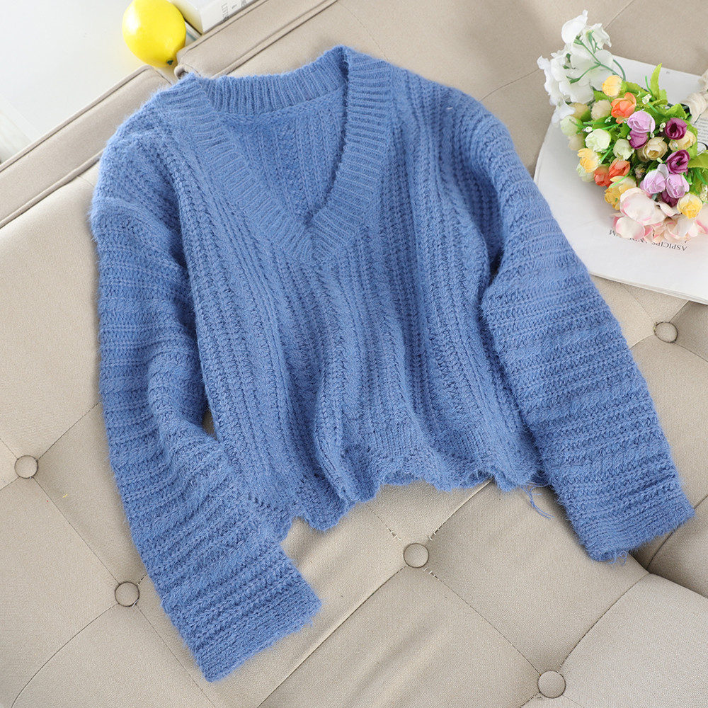 Pulover casual de dama cu decolteu spitz in diferite culori