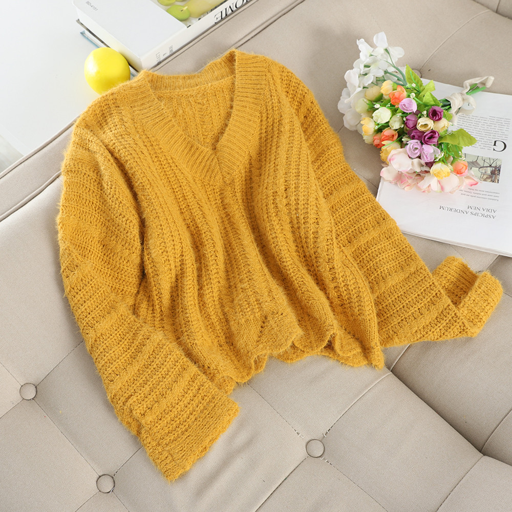 Pulover casual de dama cu decolteu spitz in diferite culori