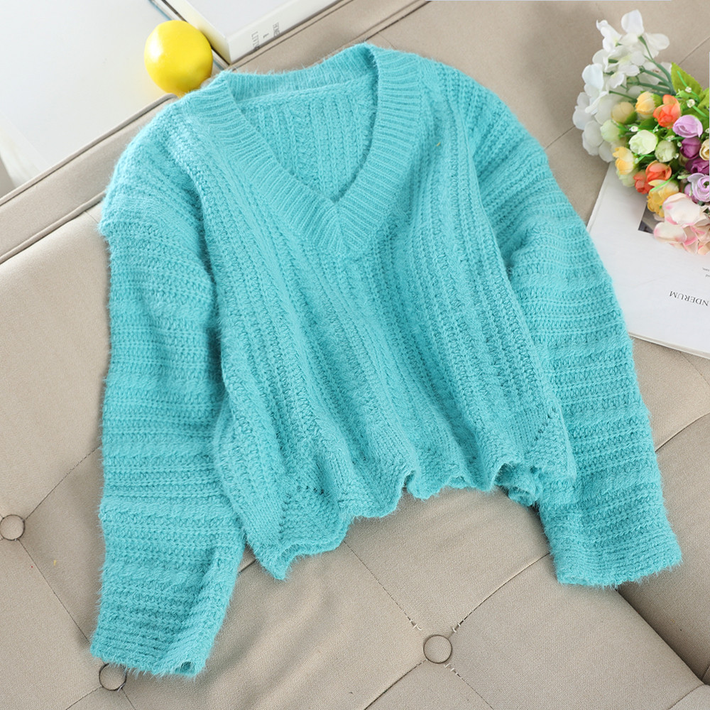 Pulover casual de dama cu decolteu spitz in diferite culori