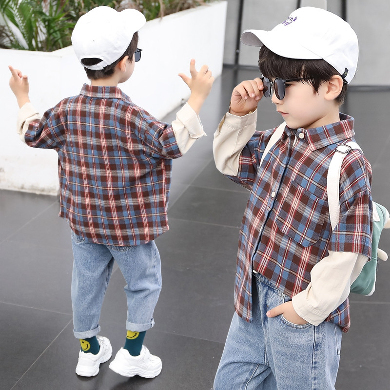 Cămașă pentru copii în carouri în două culori pentru băieți