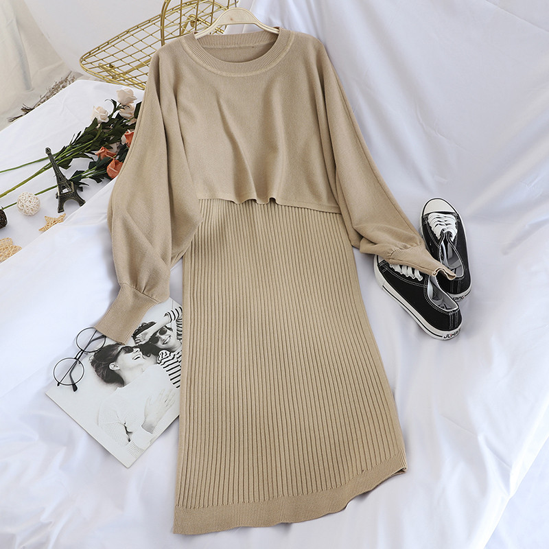 Új modell korszerű női rövid pulóver és ruha szett több színben