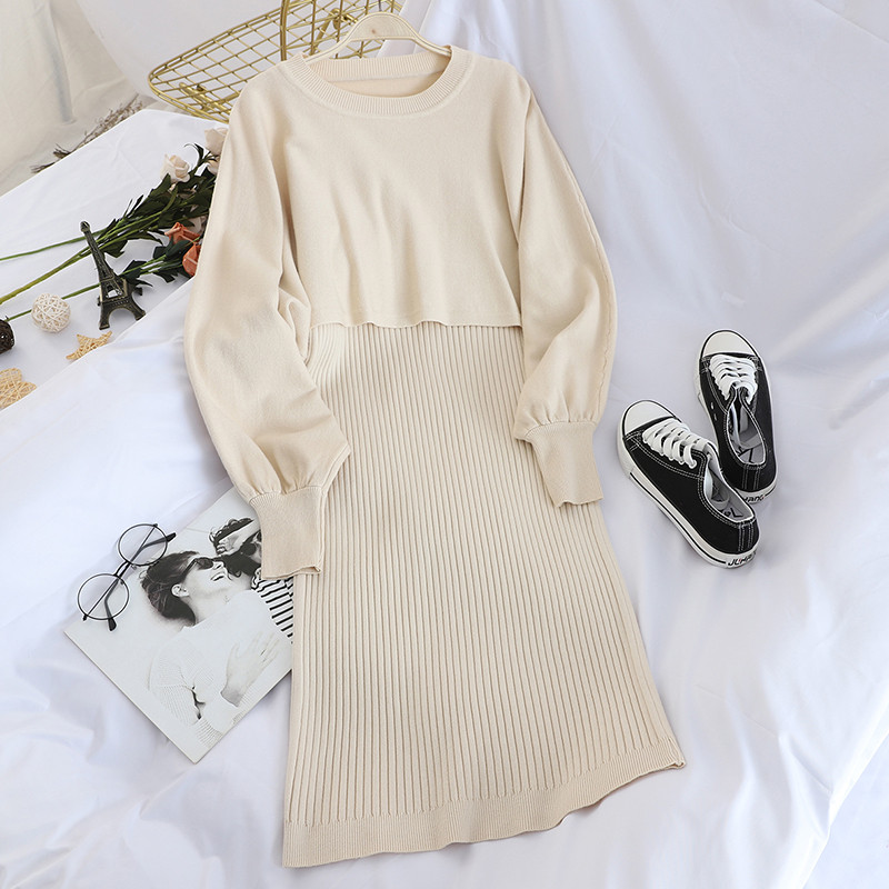 Új modell korszerű női rövid pulóver és ruha szett több színben