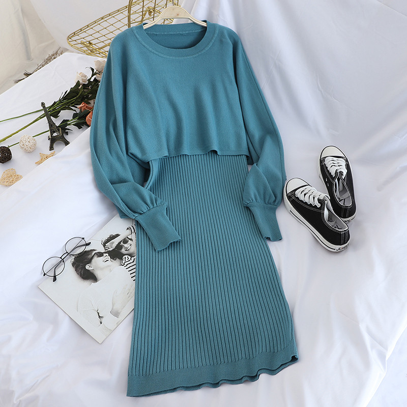 Új modell korszerű női rövid pulóver és ruha szett több színben