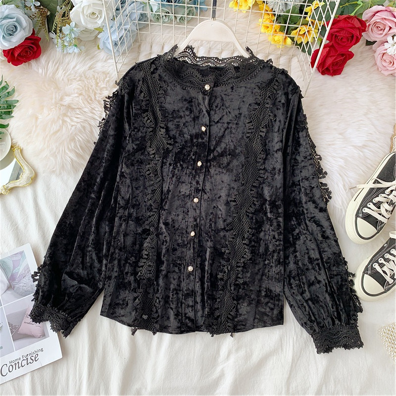 Cămașă casual de damă cu nasturi și dantelă în patru culori