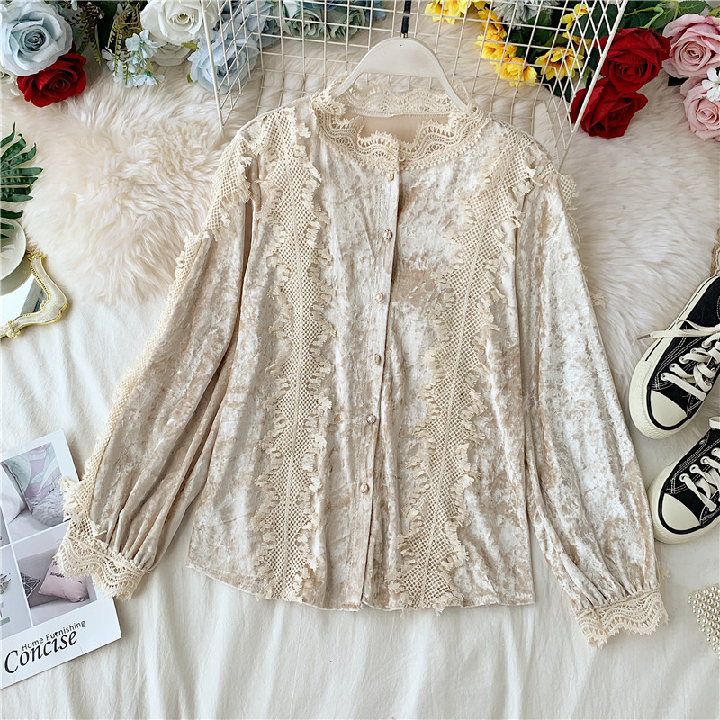 Cămașă casual de damă cu nasturi și dantelă în patru culori